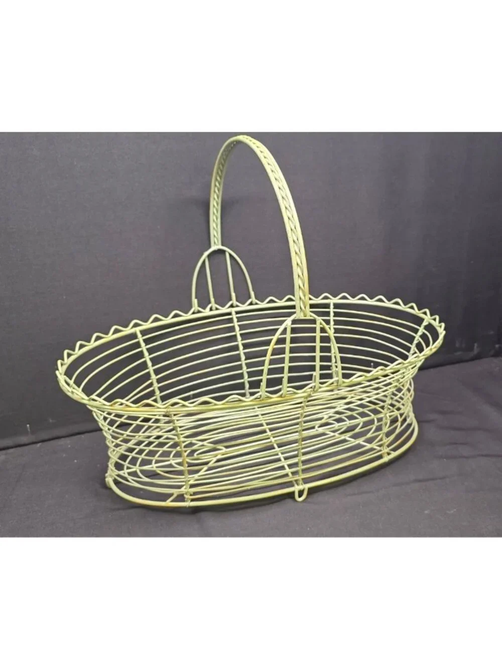 Vintage Sage Green Wire Decorative Egg Basket w Handle 12